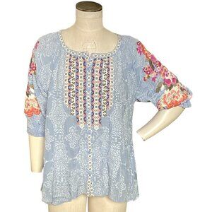 Sundance Ballets Melody Embroidered Detail Blouse Sz L Blue #228D